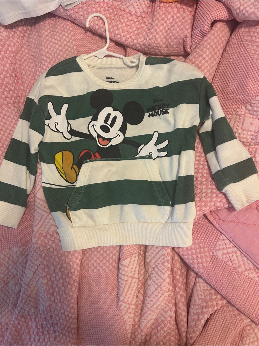 Disney Green & White Striped Mickey Mouse Pullover Hoodie